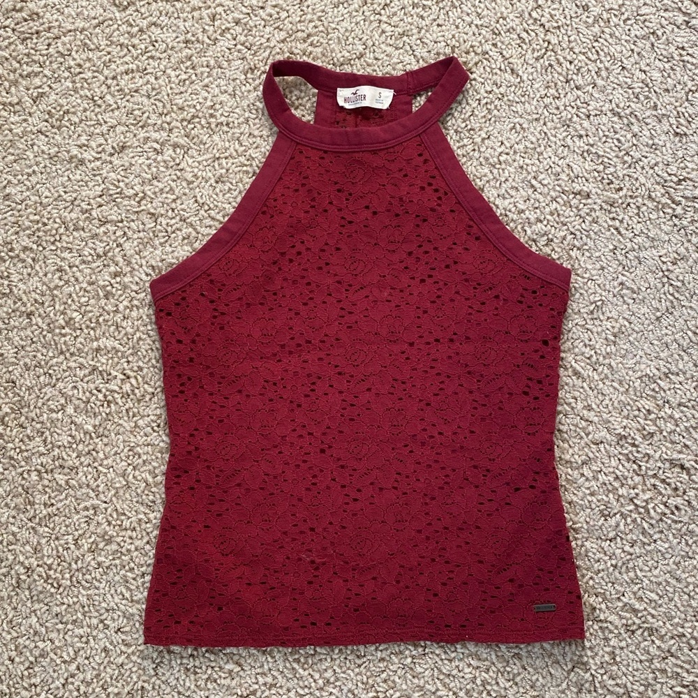 Hollister EUC red lace halter top small fitted casual beach summer top